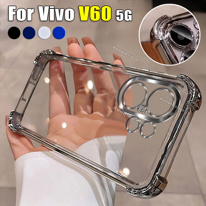 Vivo V60 V50 สีปลอกใสสําหรับVivo V60 VivoV60 V 60 V50E 5G Electroplateโปร่งใสTPUเคสโทรศัพท์Airกระเป๋ากันกระแทกปลอกป้องกันAnti-fall SoftกลับC