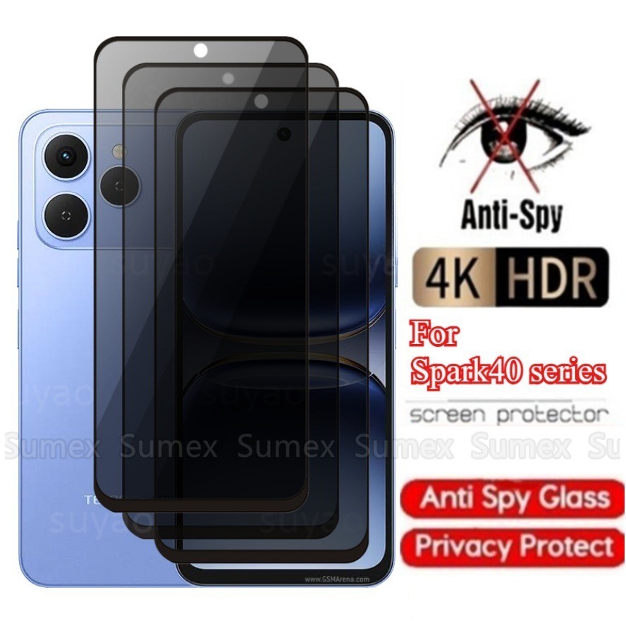 กระจกนิรภัยส่วนตัวสําหรับ Tecno Spark40 Spark 40 Pro 40C 2025 4G Anti-Spy ป้องกันหน้าจอคลุมทั้งหมด A
