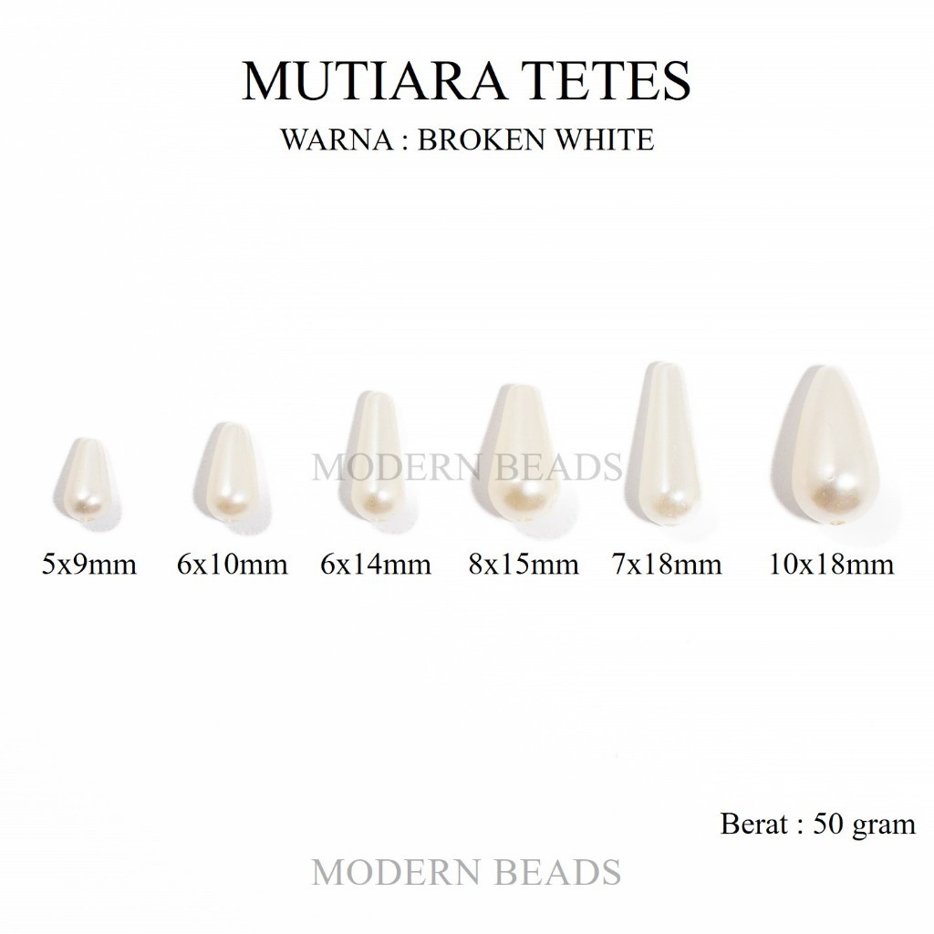 [50 GRAM] ไข่มุกหยดน้ําเกรด A สีขาวหัก ขนาด 5x9mm 6x10mm 6x14mm 8x15mm 7x18mm 10x18mm