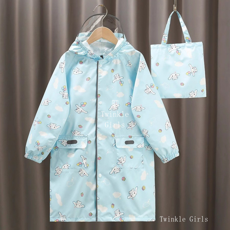เสื้อกันฝน Kuromi Cinnamoroll Capybara กันน้ำสำหรับเด็กและวัยรุ่น พร้อมกระเป๋าฟรี!