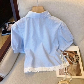 Dahong W635 เสื้อเชิ้ตแขนสั้นผู้หญิงน่ารักๆ oversize ปักโบว์แดง ผ้าคัตตอน เสื้อผ้าแฟชั่นสไตล์เกาหลี