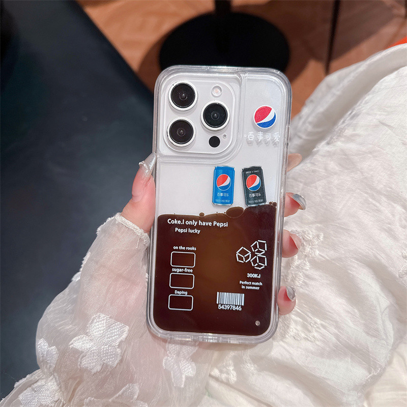 Pepsi ColaQuicksand สําหรับ 16 Pro Max 15 14 13 12 Pro Dynamic Glitter Soft TPU กันกระแทก