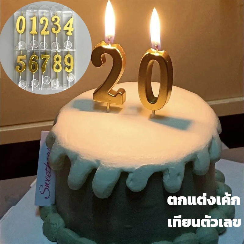​​เทียนมงกุฎทองตัวเลข 0-9 ปักเค้กเสริมความหรูงานวันเกิด
