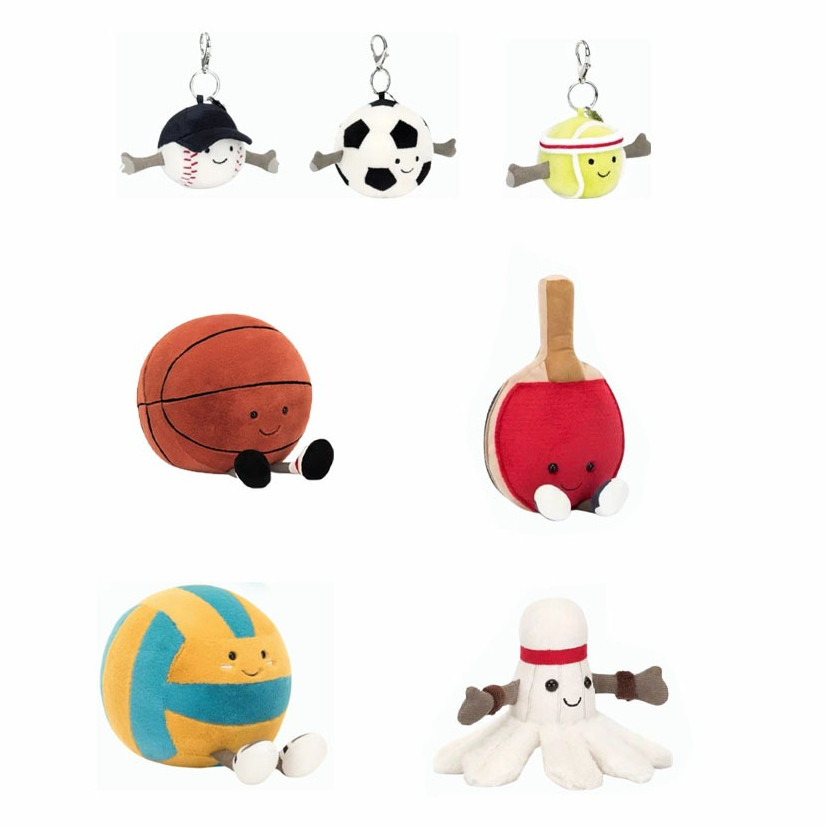 Jellycat  Volleyball, Basketball, Table Tennis Racket, Badminton,Baseball keychain Tennis Keychain F