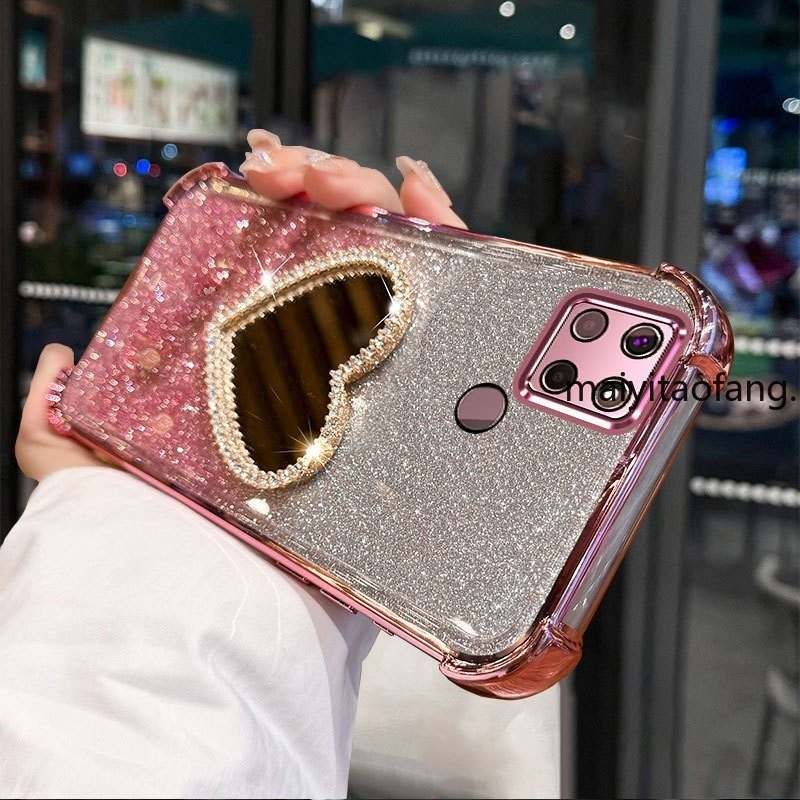 สําหรับRealme C12 C25 C25S Narzo 30Aเคสโทรศัพท์กันกระแทก3D Loveกระจกแต่งหน้ากรณีนุ่ม