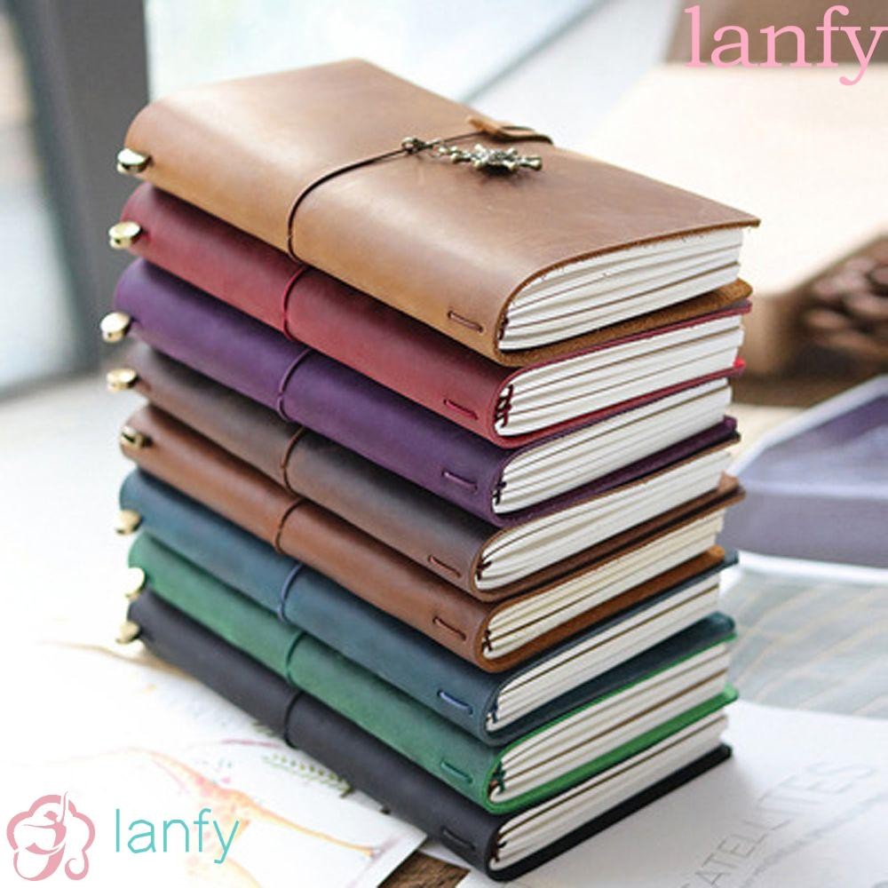 Lanfy สมุดไดอารี่ ปกหนังวัวแท้ หลายสี สไตล์วินเทจ