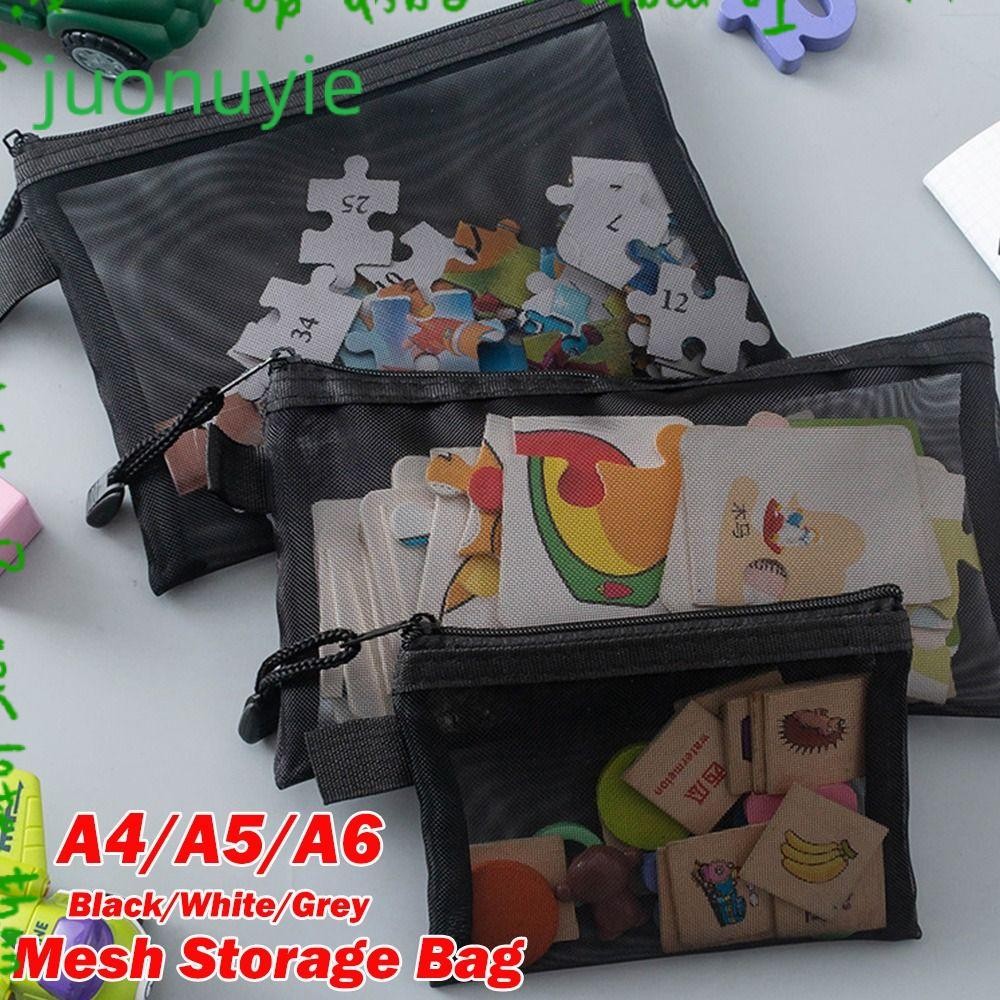 JUONUYIE กระเป๋าแฟ้มตาข่าย, กระเป๋าปากกา A4 A5 A6 โปร่งใส, นักเรียนดินสอไนลอน