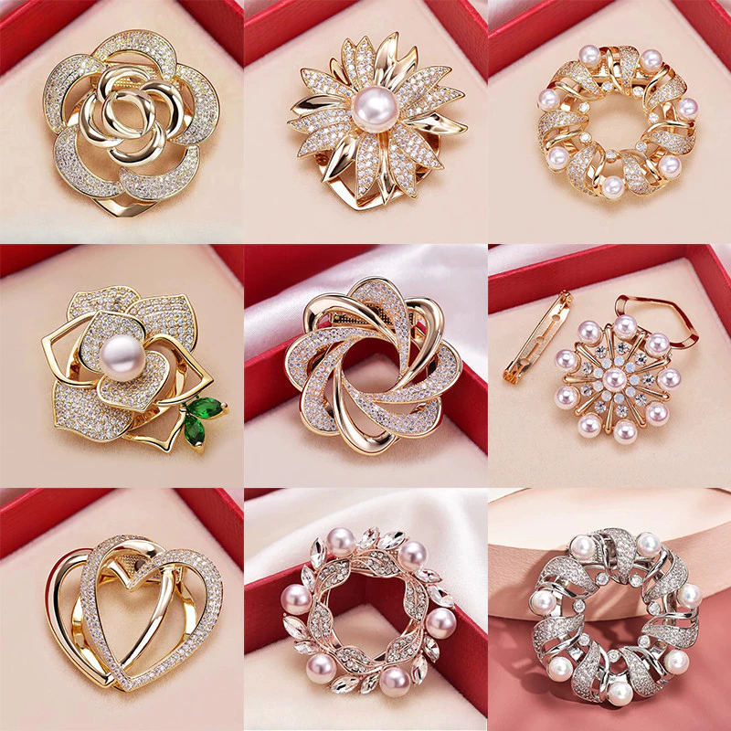 เวอร์ชั่นเกาหลี ใช้ได้สองแบบ ผ้าไหม ผ้าพันคอ หัวเข็มขัด สีเพชร ดอกไม้ ใช้ได้สองแบบ เข็มกลัดมุก พลอยเทียม หมุด สี่เหลี่ยม ผ้าพันคอ หัวเข็มขัด อุปกรณ์เสริม
