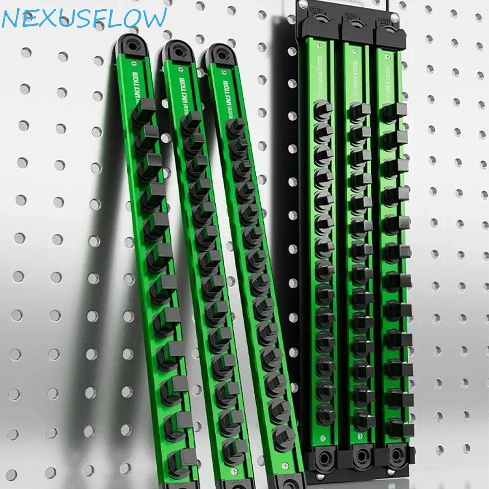NEXUSFLOW ชั้นเก็บของแขน สีเขียว 360° หมุนแผ่นปลั๊กซ็อกเก็ตคลิปรางผู้ถือ,แม่เหล็ก1/4 3/8 1/2นิ้วแขวนแถบจัดเก็บถอดชิ้นส่วนซ่อมการจัดเก็บเครื่องมือ