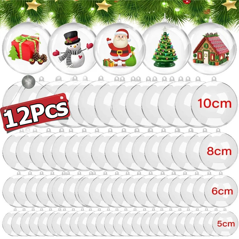 DIY Hollow Balls - คริสต์มาสพลาสติกโปร่งใส Fillable Bauble - Home Party ของขวัญกล่องตกแต่ง, 6/12 ชิ้น