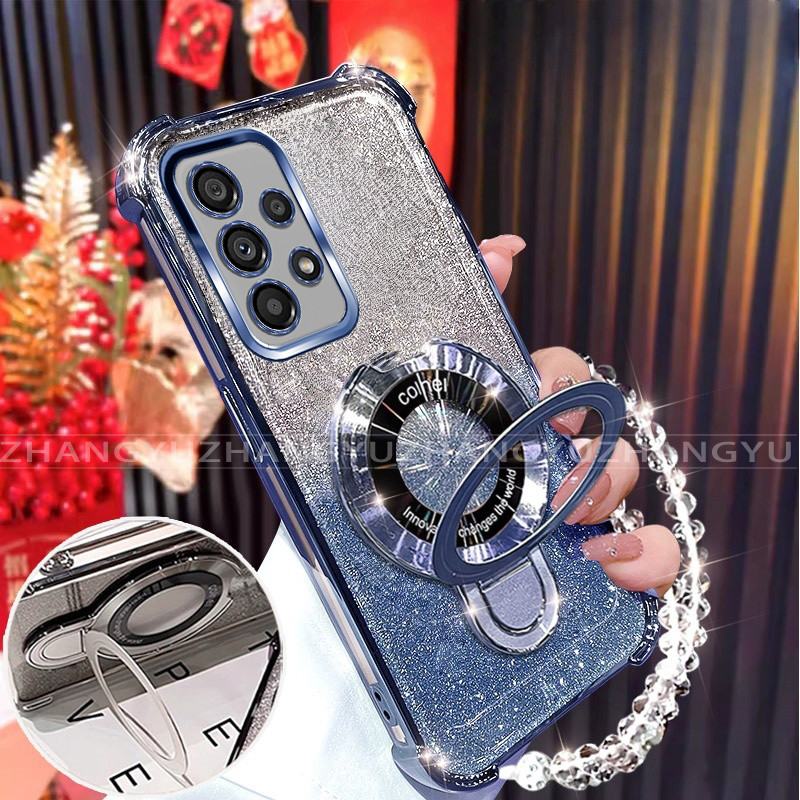 SAMSUNG สําหรับSamsung A13 4G 5G A23 A33 A53 A73 4G 5Gเคสโทรศัพท์U-รูปไร้สายชาร์จวงเล็บสี่มุมAnti DROPโปร่งใสสร้อยข้อมือSoft shell 014