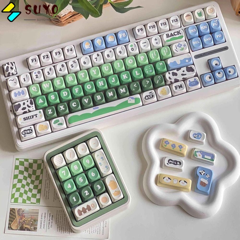 SUYO MOA หมวกกุญแจ, วัสดุ PBT Double Shot Cow Pasture Keycaps ชุด, น่ารัก MOA Profile 132 คีย์/ชุดเป