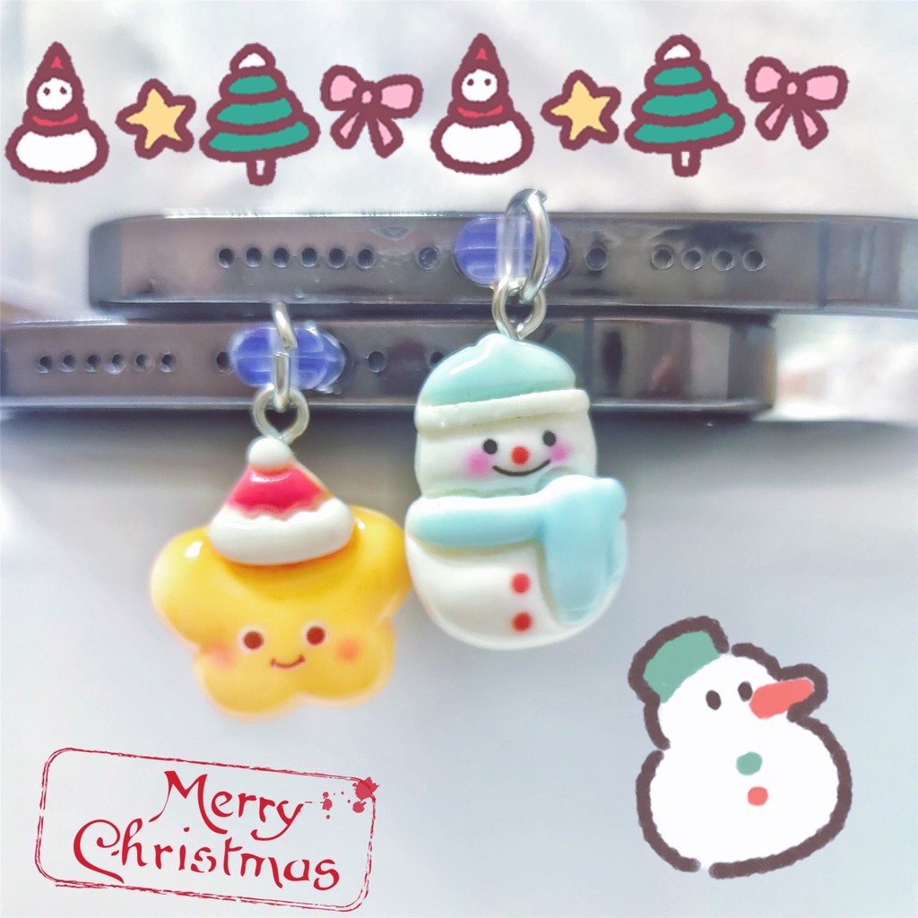 Merry Christmas ปลั๊กกันฝุ่นโทรศัพท์ charm อุปกรณ์เสริม android ปลั๊กฝุ่นประเภท c มือถือ iphone ชาร์จพอร์ตฝาครอบ protector คู่ bestie ของขวัญเล็กๆ