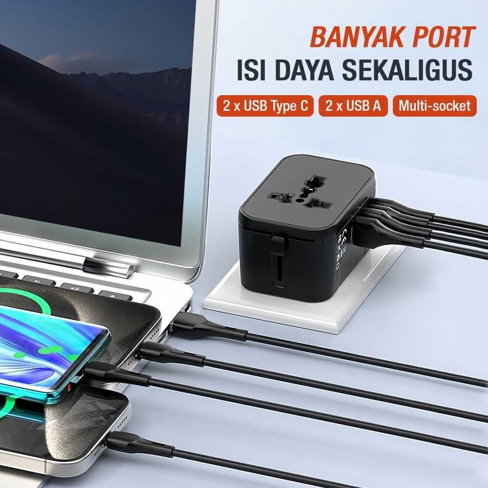 TIRASTRE LENCENT Universal Travel Adapter Multi Port USB Type C UK EU USA 20W - HHT205
