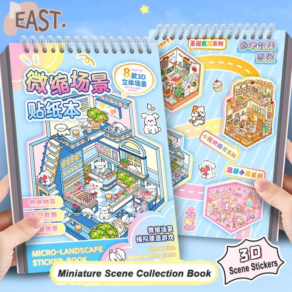EASTS Cabin Scene Pocket Sticker, DIY Miniature House Landscape Sticker Book, PET Cartoon Sticker Ca