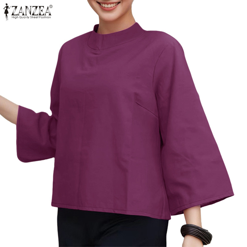 ZANZEA เสื้อเชิ๊ตแขนยาวสำหรับผู้หญิง สไตล์เกาหลี ทรงหลวม กระดุมหลัง