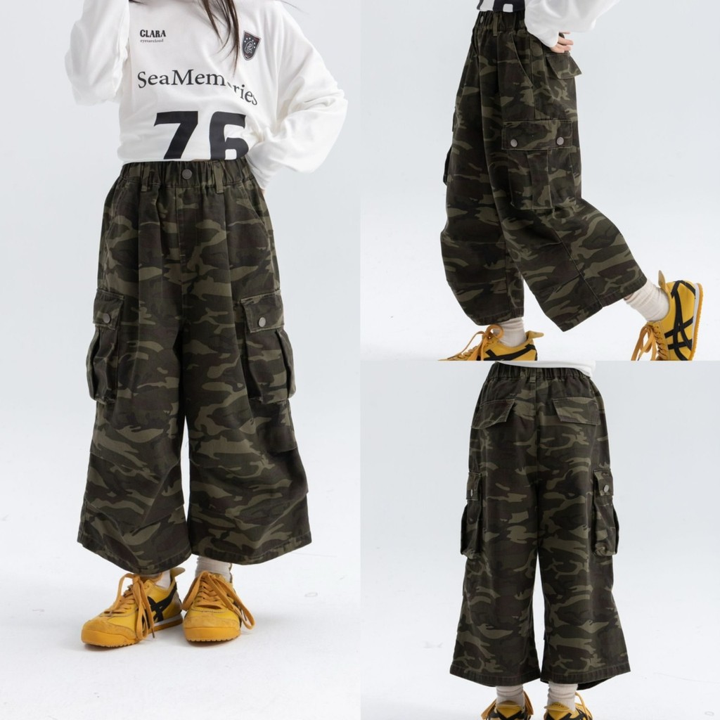 PRETTY BABY กางเกงคาร์โก้เด็ก กางเกงขา 9 ส่วน ลายทหาร(1737)