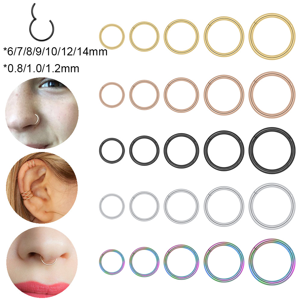 1 PC แหวนจมูกสแตนเลสสีสันสดใส Nostril เจาะวงกลม Septum แหวน 16/18/20G Nose Clicker Simple Body เจาะ