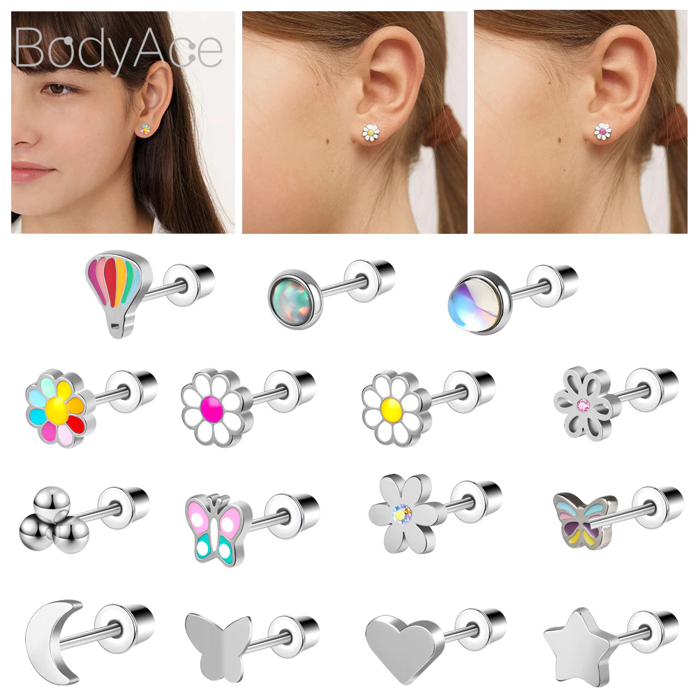 Bodyace 1 Pc 20G Rainbow ดอกไม้ต่างหู Star Ear Stud กระดูกอ่อนเจาะหู Conch ต่างหู Moon Body เครื่องประดับ