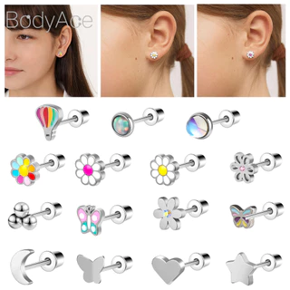 Bodyace 1 Pc 20G Rainbow ดอกไม้ต่างหู Star Ear Stud กระดูกอ่อนเจาะหู Conch ต่างหู Moon Body เครื่องประดับ