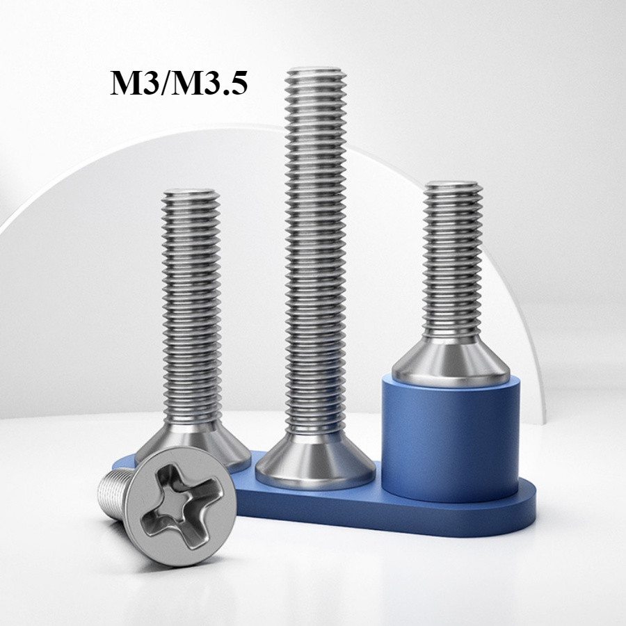 [FGHSP-2-y] M3/M3.5 น็อต สกรู หัวเตเปอร์ แฉก F+ สแตนเลส 304 เกลียวมิล หยาบ / Flat Head Phillip Machine Screw SUS304