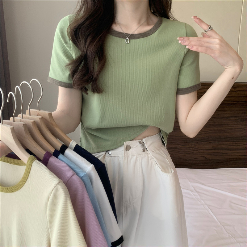 แฟชั่นผู้หญิงเสื้อยืดสีพื้น คอกลม เกรดพรีเมี่ยม ใส่สบาย ไม่หด ไม่ต้องรีด