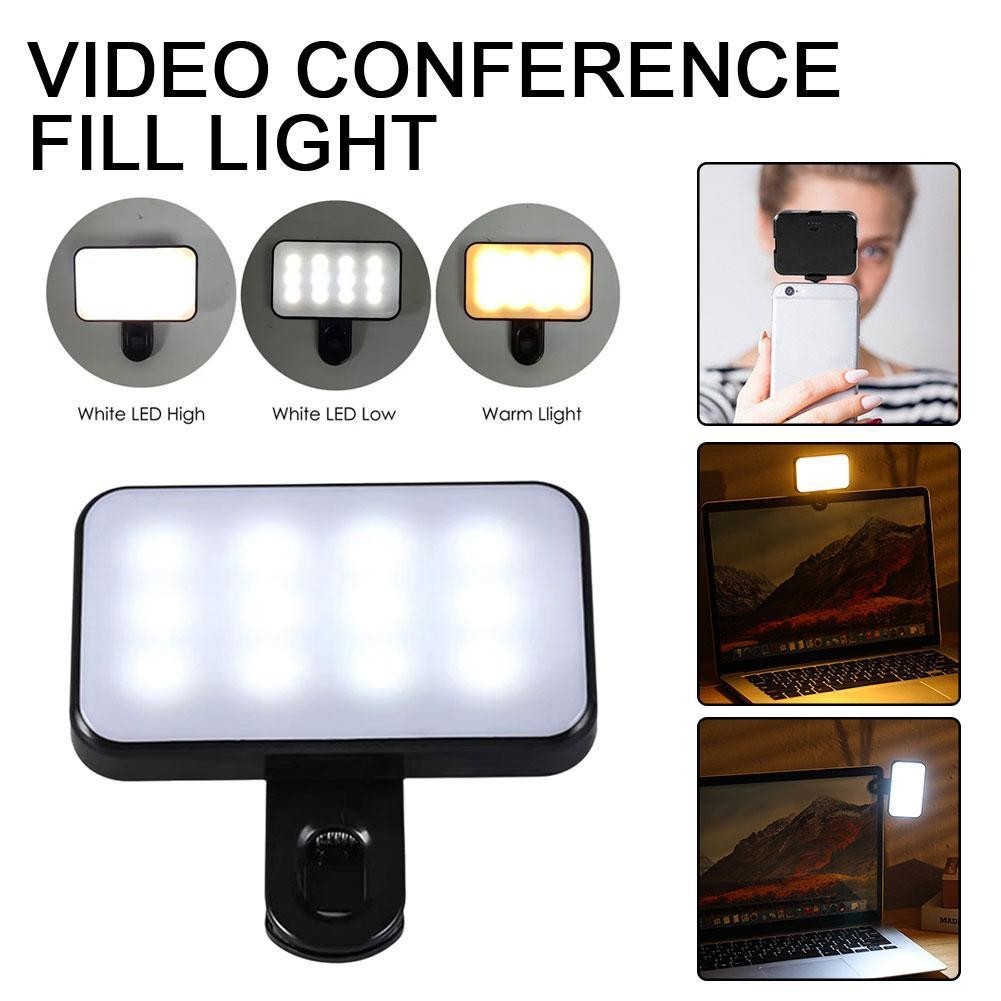 โคมไฟเซลฟี่ LED 3 โหมด ปรับได้ ขนาดเล็ก พกพาง่าย ถนอมสายตา ชาร์จไฟได้ สําหรับสมาร์ทโฟน แล็ปท็อป กล้อง