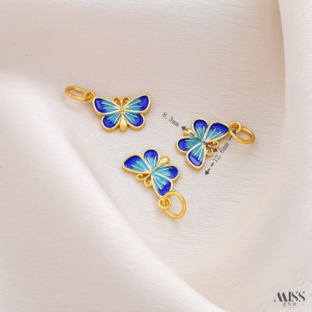 จี้ Strong การเก็บรักษาสี 18K Burnt Blue Cloisonne สตรอเบอร์รี่ผีเสื้อ Lotus ดอกไม้เด็กช้างจี้ diy สร้อยข้อมือสร้อยคอจี้อุปกรณ์เสริม
