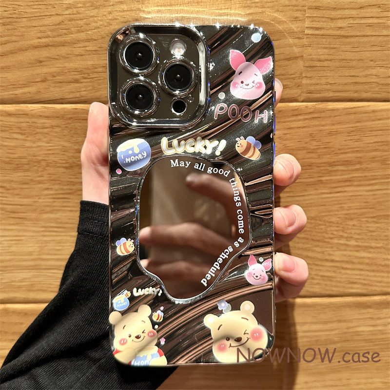 Ins Electroplating Cool Waveกระจกแต่งหน้าเคสโทรศัพท์WennyสําหรับiPhone 15 14 13 12 11 Pro MAX X XR XS MAX 7 8 Plus SE 2020 ปกอ่อน