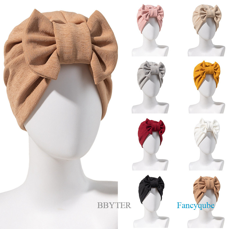 Bbyter ผู้หญิงผ้าฝ้ายยืดหยุ่น Bowknot Ruffle Turban หมวก Chemo Beanies หมวก Bandanas Headwear Headwrap มะเร็งผมร่วงอุปกรณ์เสริม