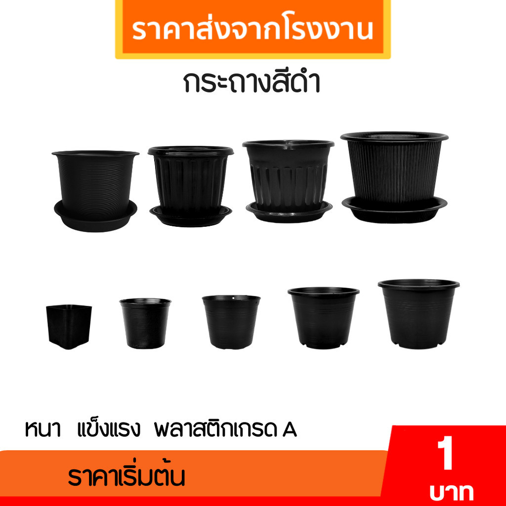 กระถาง กระถางต้นไม้ กระถางพลาสติก เบอร์ 2 2.5 3 4 5 5.7 6 7.5 8 9 10 12 นิ้ว สีดำ