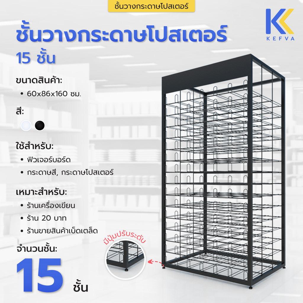 KEFVA ชั้นวางกระดาษโปสเตอร์ 15 ชั้น ขนาด 60x86x160 cm ชั้นวางกระดาษห่อของขวัญ ชั้นวางฟิวเจอร์บอร์ด ชั้นเก็บกระดาษสี