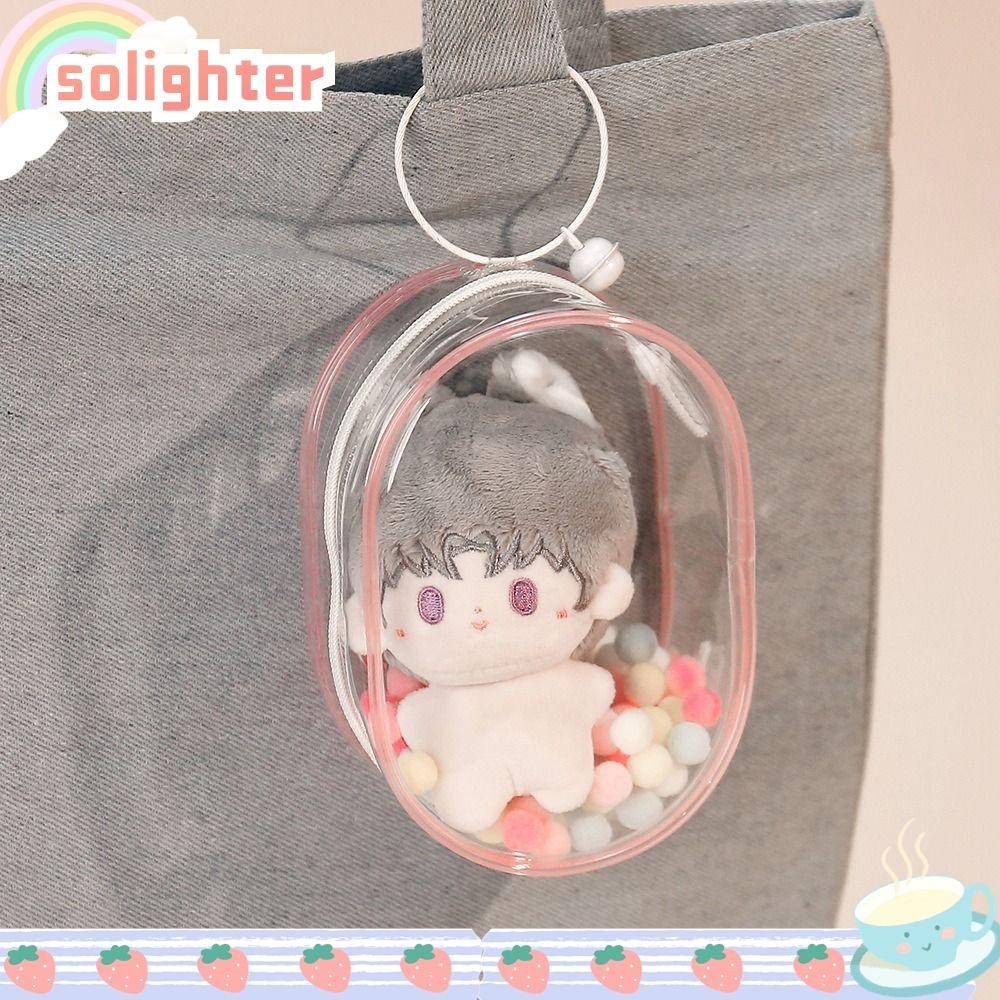 Solighter ตุ๊กตากระเป๋ากลางแจ้ง, กล่องแสดงตุ๊กตาโปร่งใสหลากสี, กระเป๋า Kawaii สร้างสรรค์ตกแต่งกระเป๋าสตางค์