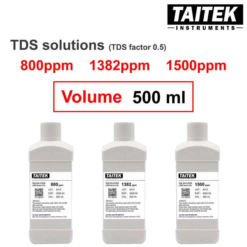 TAITEK น้ำยามาตรฐาน TDS Solution TDS factor 0.5 ค่า 800 1382 1500 ppm(mg/L) สำหรับปรับเทียบ คาลิเบรทเครื่องวัด TDS (5...