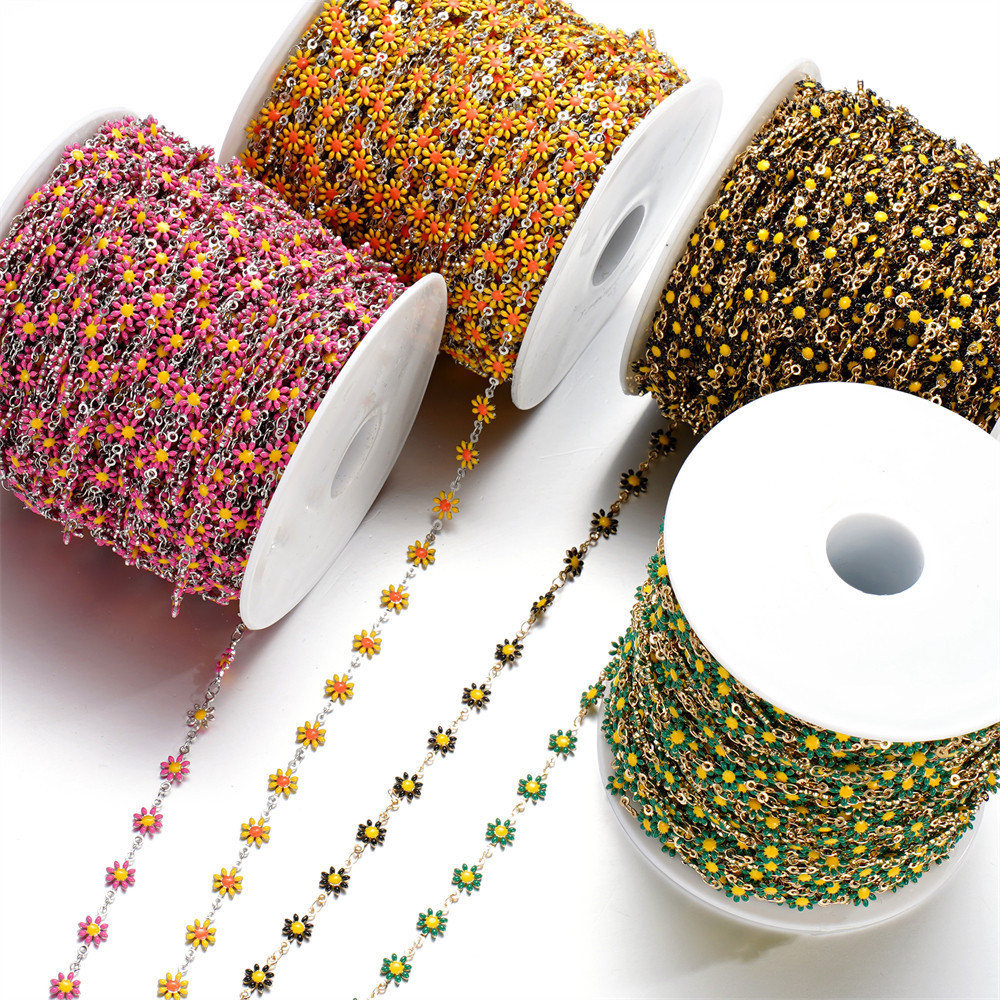 St. kunkka 1M Small Daisy Copper Chain ห่วงโซ่ดอกไม้หยดน้ํามันสีสันสดใสสําหรับ DIY สร้อยข้อมือสร้อยคอทํา