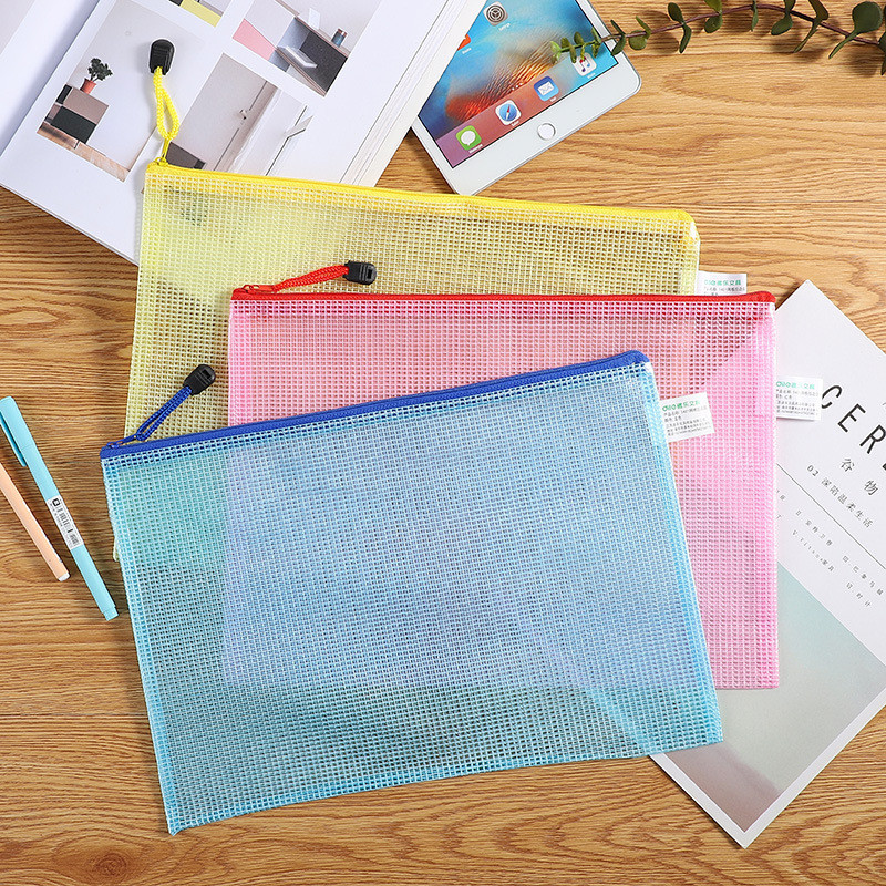 กระเป๋าเอกสาร A4 / A5 / A6 ตาข่ายใสข้อมูล Ziplock เก็บกระเป๋านักเรียนกระดาษวาดภาพกระเป๋าเอกสารกันน้ำสำหรับสำนักงาน