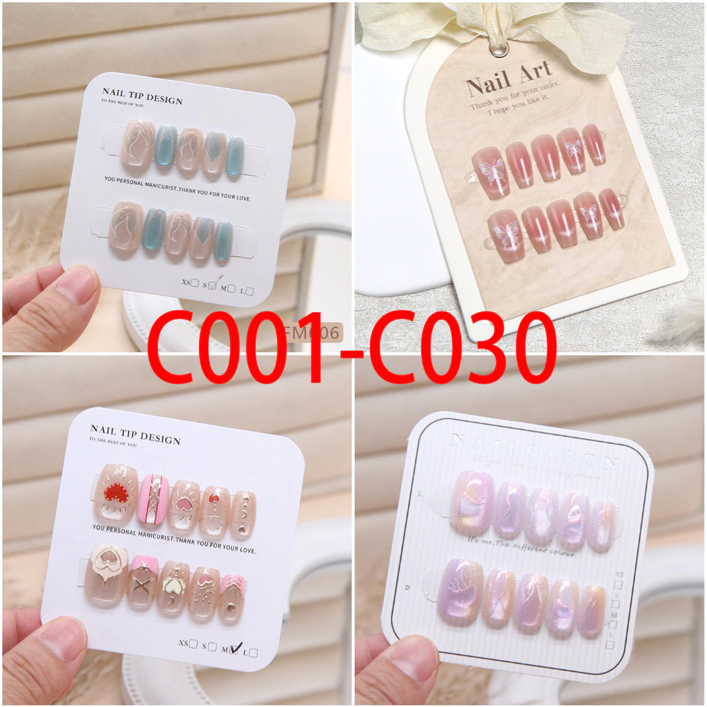 10 ชิ้น/เซ็ตเล็บปลอมพร้อมสติกเกอร์กาวแมวตาเล็บปลอมทําด้วยมือ
