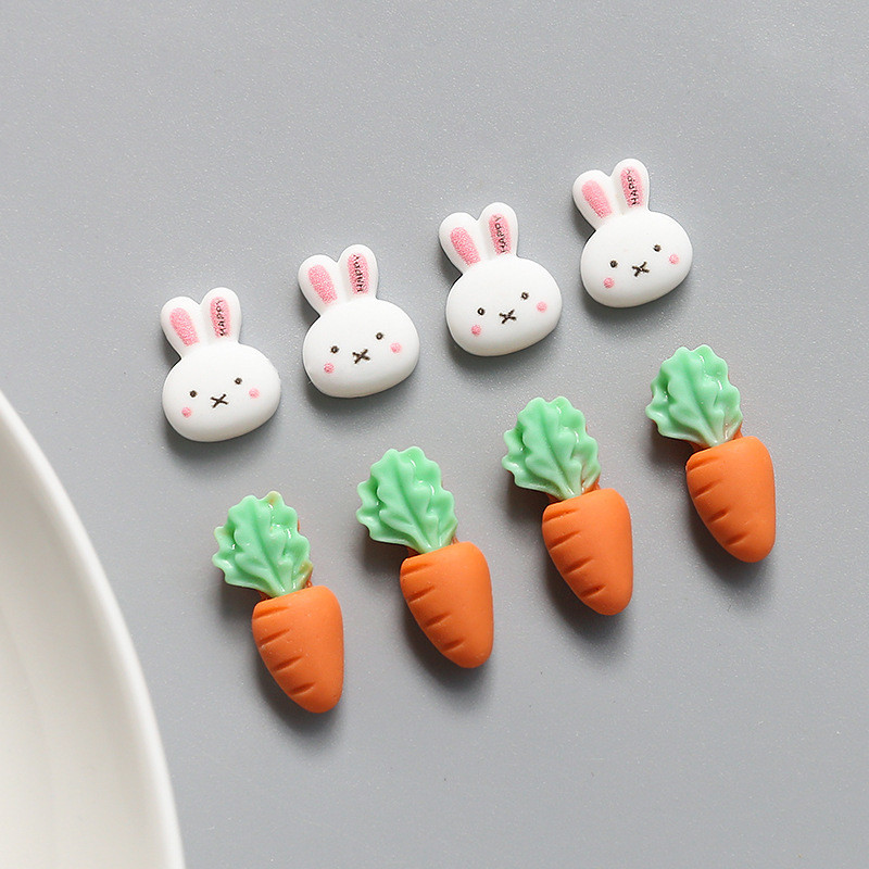 เรซินการ์ตูนกระต่ายขาวหัวแครอทแพทช์ขนาดเล็ก DIY ต่างหูทำเองทำด้วยมือเครื่องประดับผม