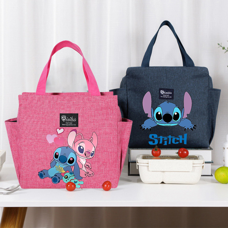 Disney Lilo&stitch Student lunch tote bag, office insulated picnic leisure tote bag,แบบพกพาความจุขนาดใหญ่กระเป๋าเก็บของสําหรับออกนอกบ้าน