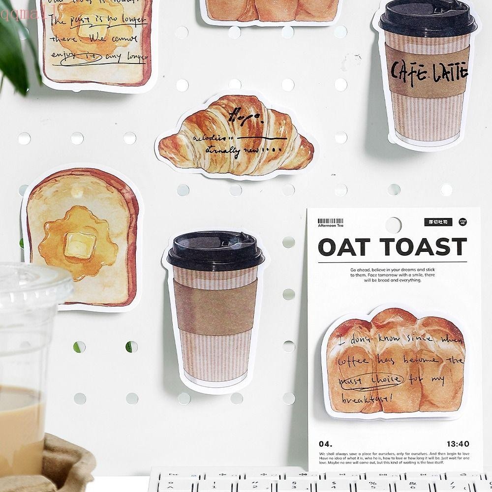 Qqmall ขนมปังขนมปังปิ้งกระดาษโน้ตรูปร่างกาแฟ, ข้อความกระดาษเครื่องหมายธงดัชนีกระดาษโน้ต, 30 แผ่นโพสต์ Memos Self Sticky Hand-tear Memo Note กระดาษรางวัลของขวัญ