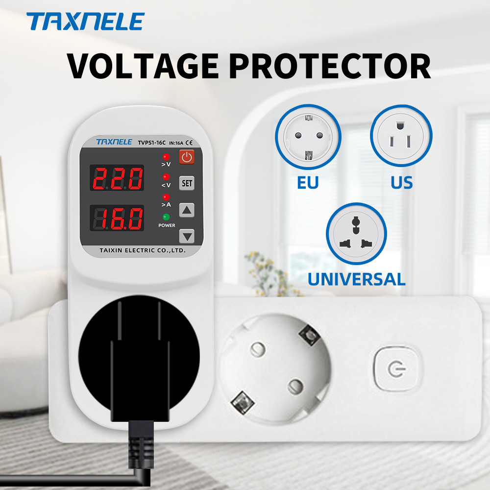 Taxnele ปลั๊กไฟเกินแรงดันไฟฟ้า AC 220V 110V ปรับได้ 16A UK EU US Plug