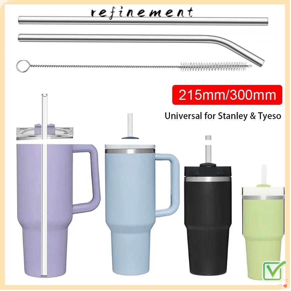 Refinement หลอดดูดน้ําสเตนเลส งอตรง ใช้ซ้ําได้ 6 มม. 8 มม. สีเงิน แบบเปลี่ยน สําหรับแก้ว Tyeso 30 ออนซ์ 40 ออนซ์ 1 ชิ้น