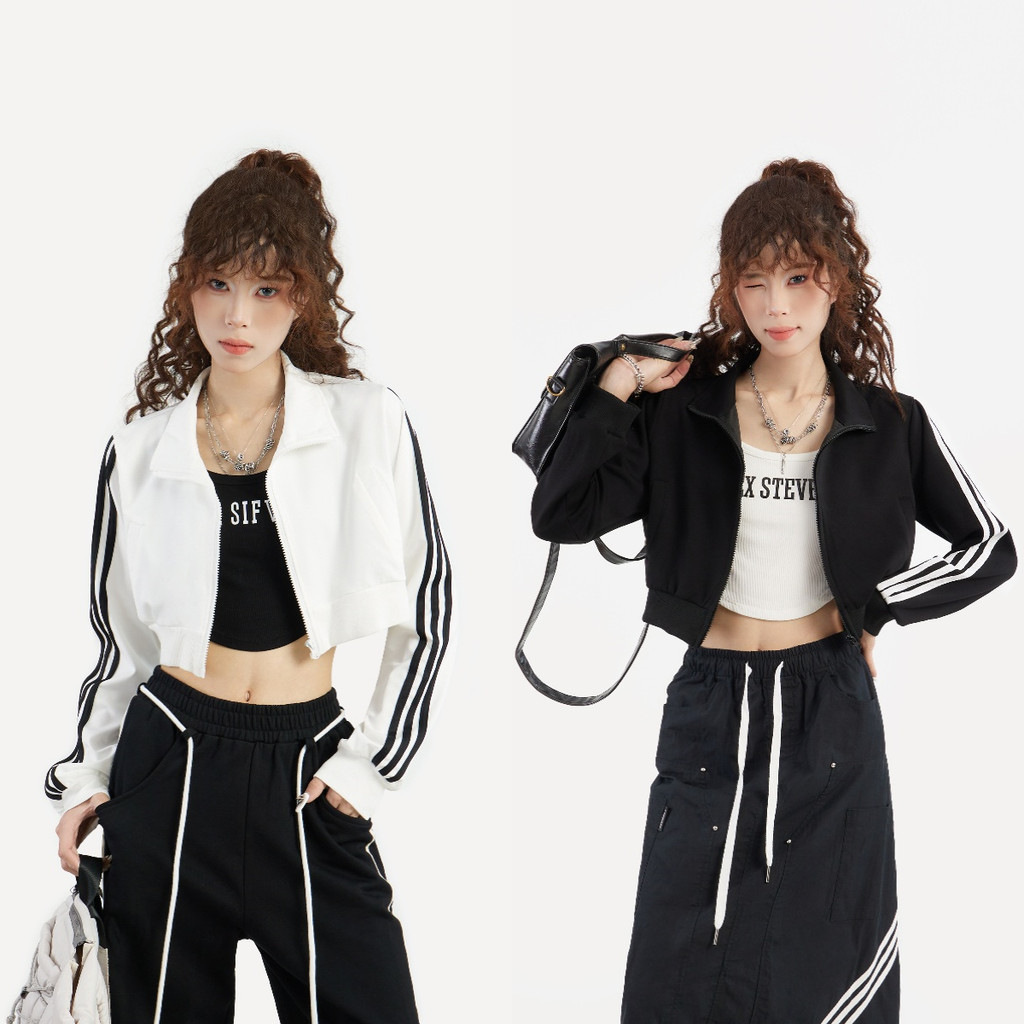 Luna shop 🍒เสื้อโค้ทสั้น 🧥🧥 เสื้อกีฬาแขนยาวลำลองสไตล์เกาหลีสำหรับผู้หญิง