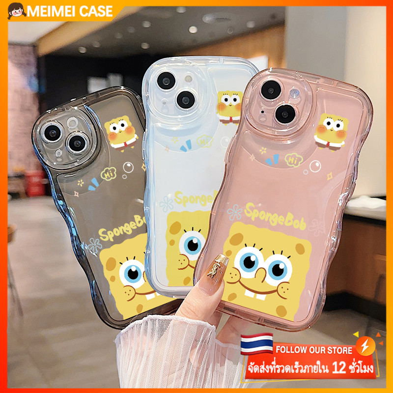 ไทยส่ง ใช้ได้ iPhone 11 13 12 14 15 Pro MAX 8 7 6S Plus X XR XSMAX รอยยิ้ม Spongebob คลื่นฟองกันกระแทกกรณีโทรศัพท์