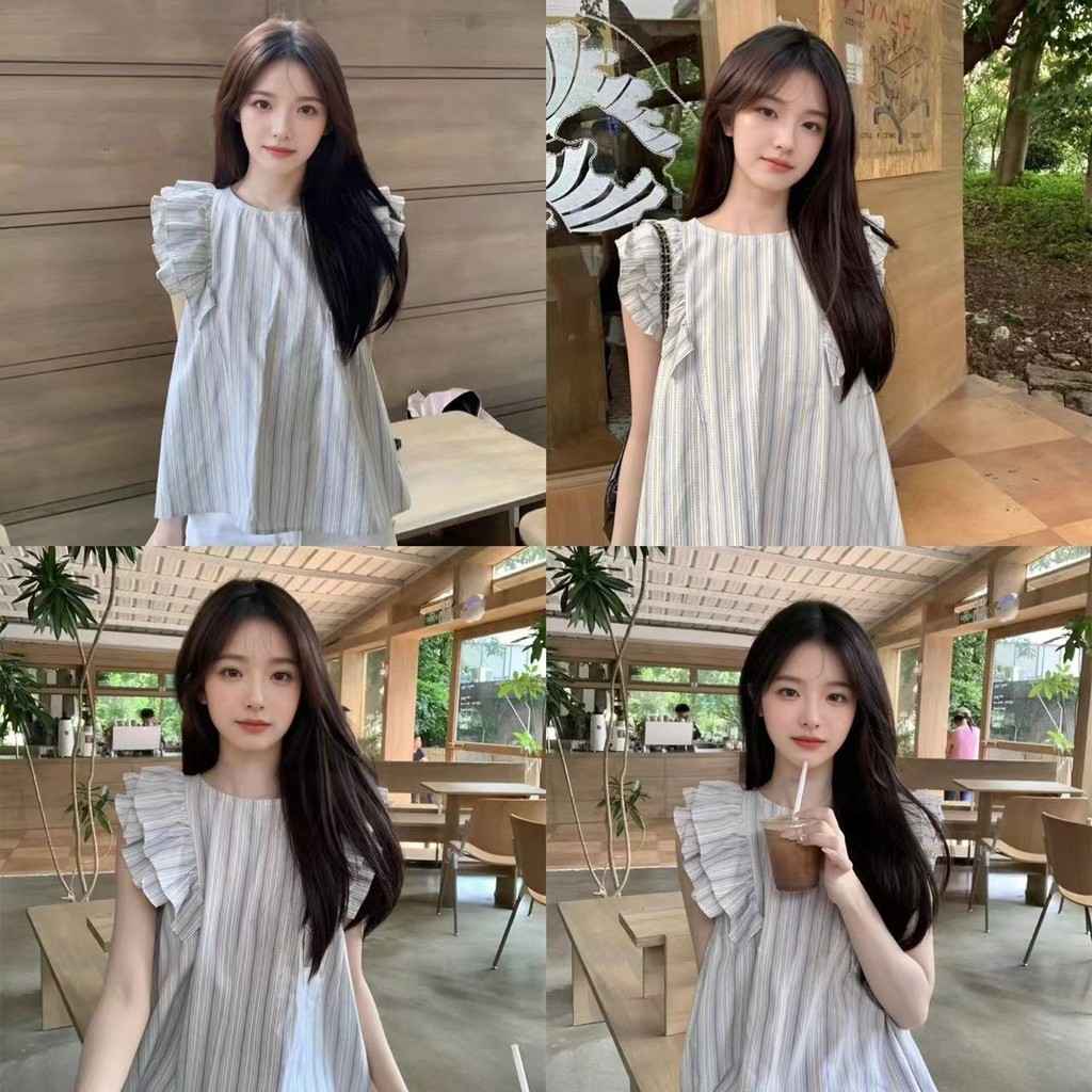 ใหม่! เสื้อแขนกุดแต่งระบายลายทาง คอกลมสไตล์มินิมอล ดีไซน์ที่เรียบง่ายและทันสมัย สวมใส่สบายพร้อมให้คุณดูดีทุกวัน