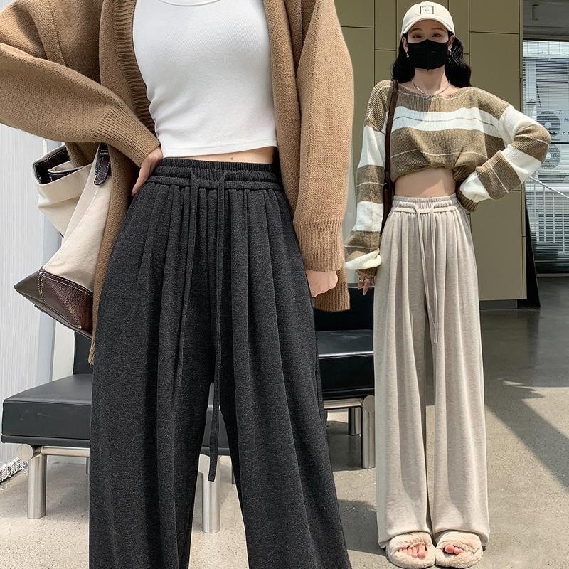 MIMI&DIDI#กางเกงทรงกระบอกเอวยืด กางเกงขายาวลำลอง ผ้านุ่มใส่สบาย ใส่แล้วไม่ร้อน ระบายอากาศได้ดี ดีเทลเชือกรูดด้านหน้า3068