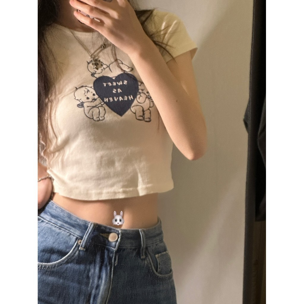 COD✅ (กรุงเทพจัดส่งสินค้า)BOOM Shop baby tee เสื้อเบบี้ทีลายวน เสื้อครอปท็อป แขนสั้น พิมพ์ลายหัวจ#2341