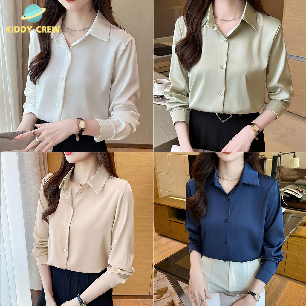 เสื้อเชิ้ตไหมแท้แขนยาว ทรงหรูหรา ใหม่ล่าสุด สวยงาม  

