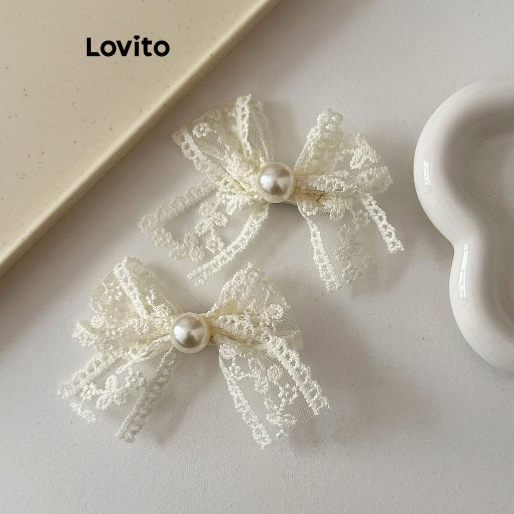 Lovito กิ๊บติดผมลูกไม้โบว์ธรรมดาหรูหราสำหรับผู้หญิง LFA44352