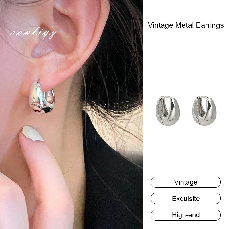ส่งเร็ว🌼ต่างหูทรงกลมโลหะวินเทจแฟชั่นเรียบง่ายระดับไฮเอนด์เครื่องประดับสำหรับผู้หญิงของขวัญ-Ranliyy - รูปที่ 5